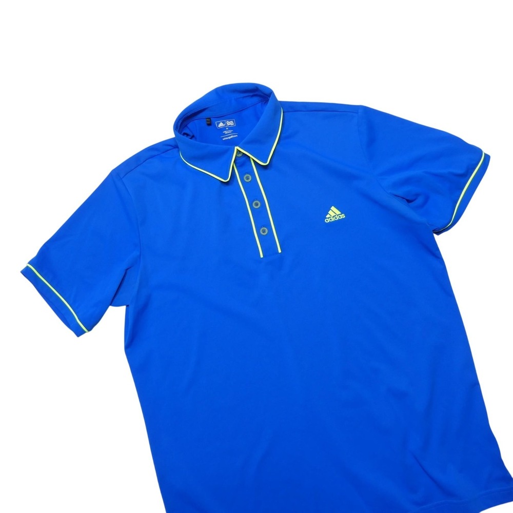Adidas Golf Polo Shirt Mens Medium Blue Neon Trim Performance Moisture Wicking